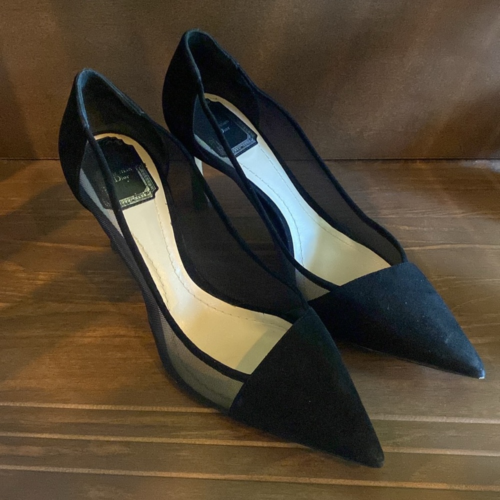 Dior Black Mesh and Suede Songe Pointed-Toe Pumps Size 38.5